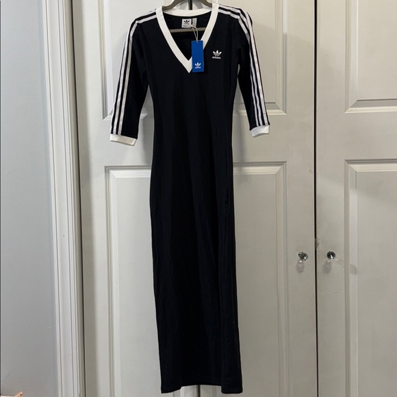 Adidas Black Maxi Dress with White Accents and Bottom Slit - Picture 1 of 3